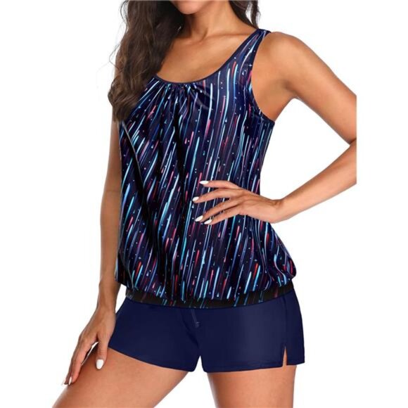 Modest Blouson Tankini Set with Boy Shorts – 2-Piece Swimwear - Picture 5 of 7